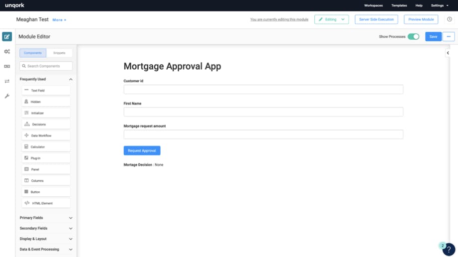 Screenshot of Unqork application for mortgae approval